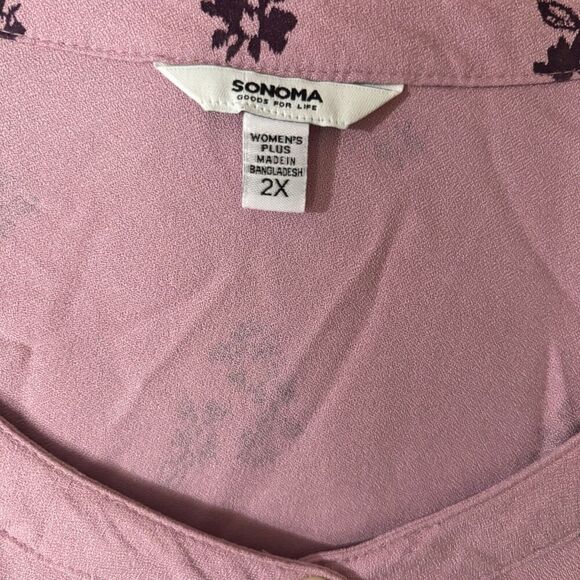 Sonoma Top Womens 2X Multicolor Floral Button Up Rayon Long Sleeve Blouse - Picture 7 of 9